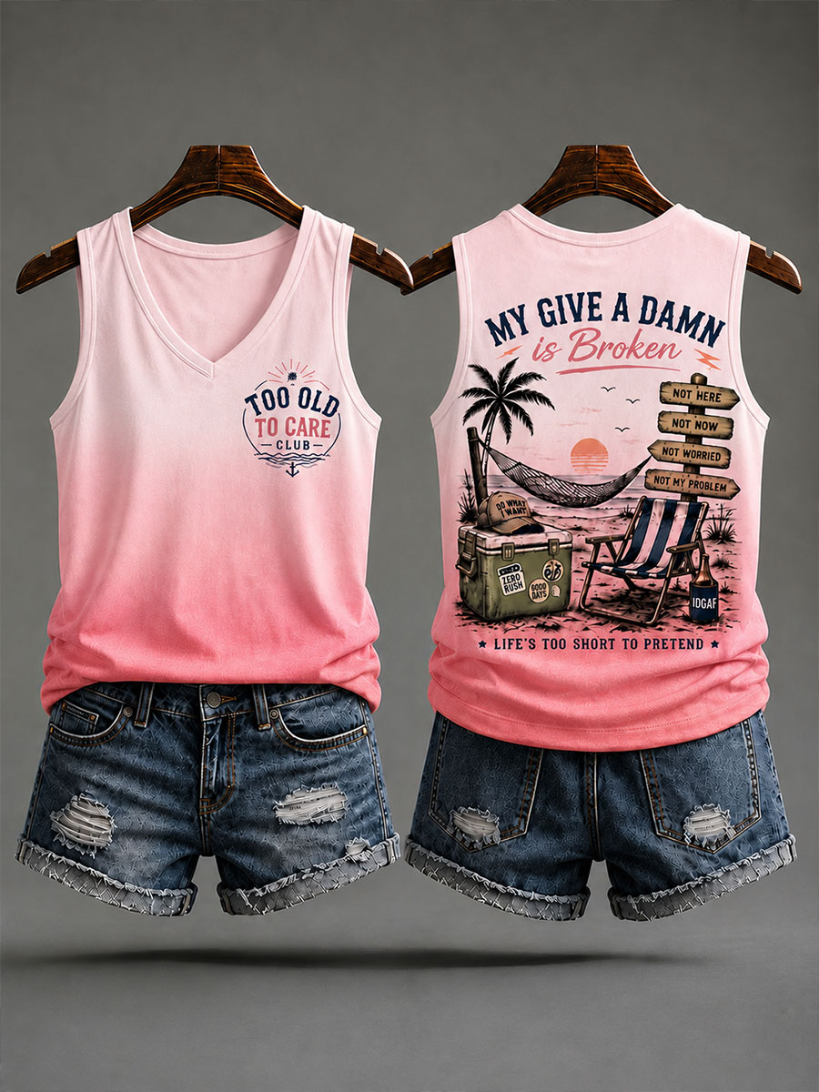 Women's "too old to care club" V-neck vests