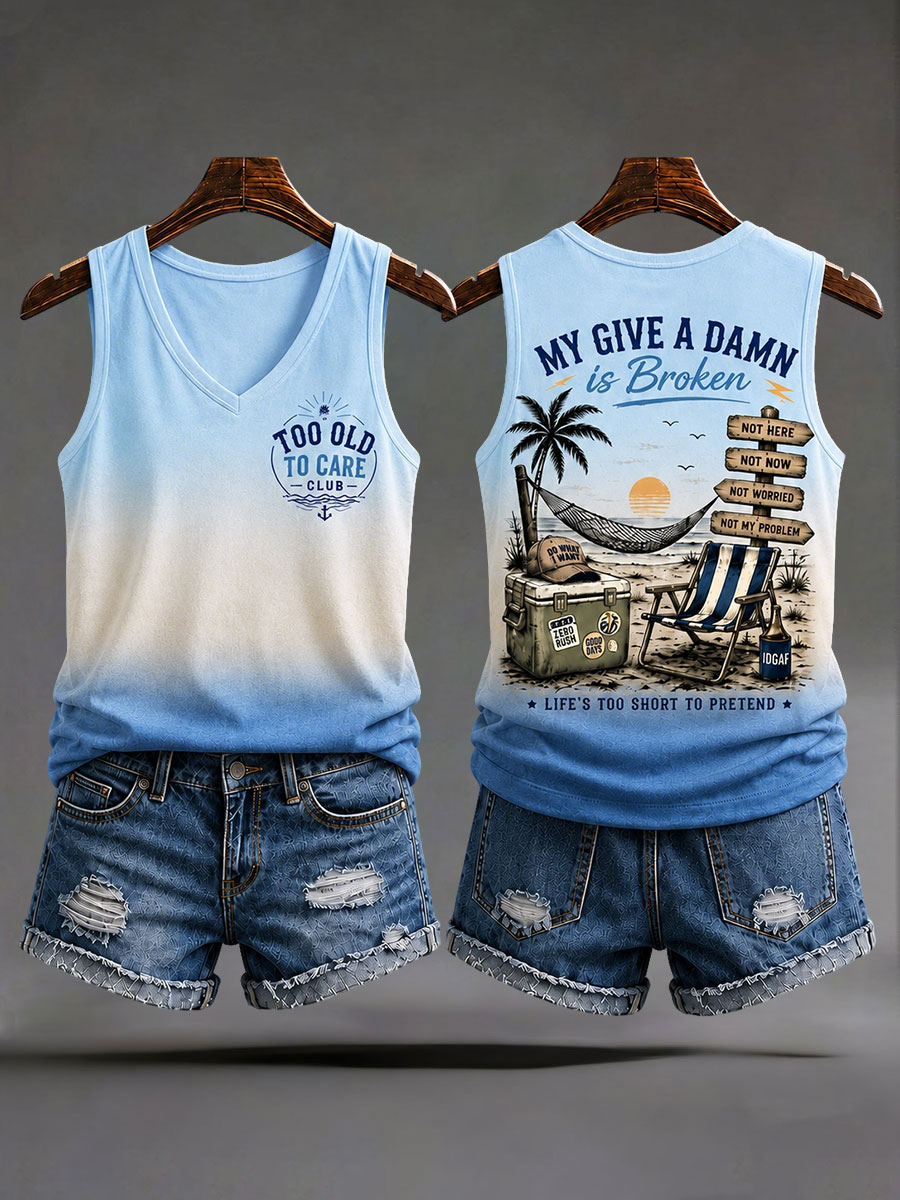 Women's "too old to care club" V-neck vests