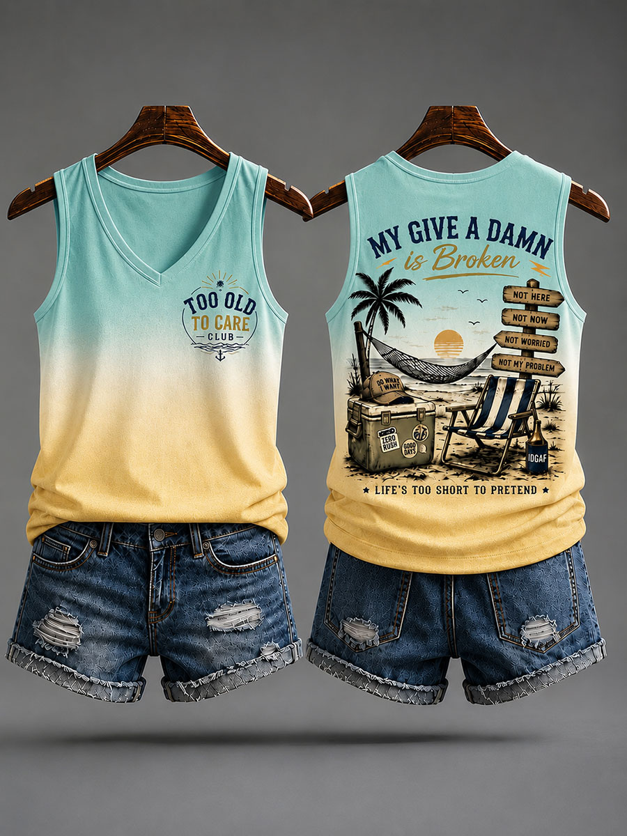 Women's "too old to care club" V-neck vests