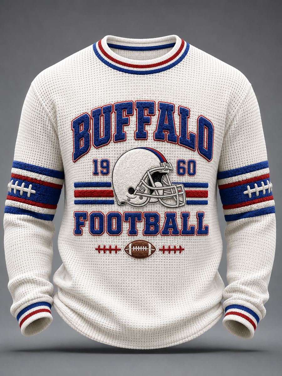 Buffalo Football Fan Casual Waffle-Knit Pullover