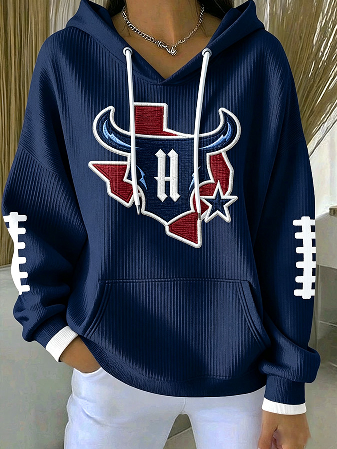 Women'S Football Print Hooded Sweatshirt