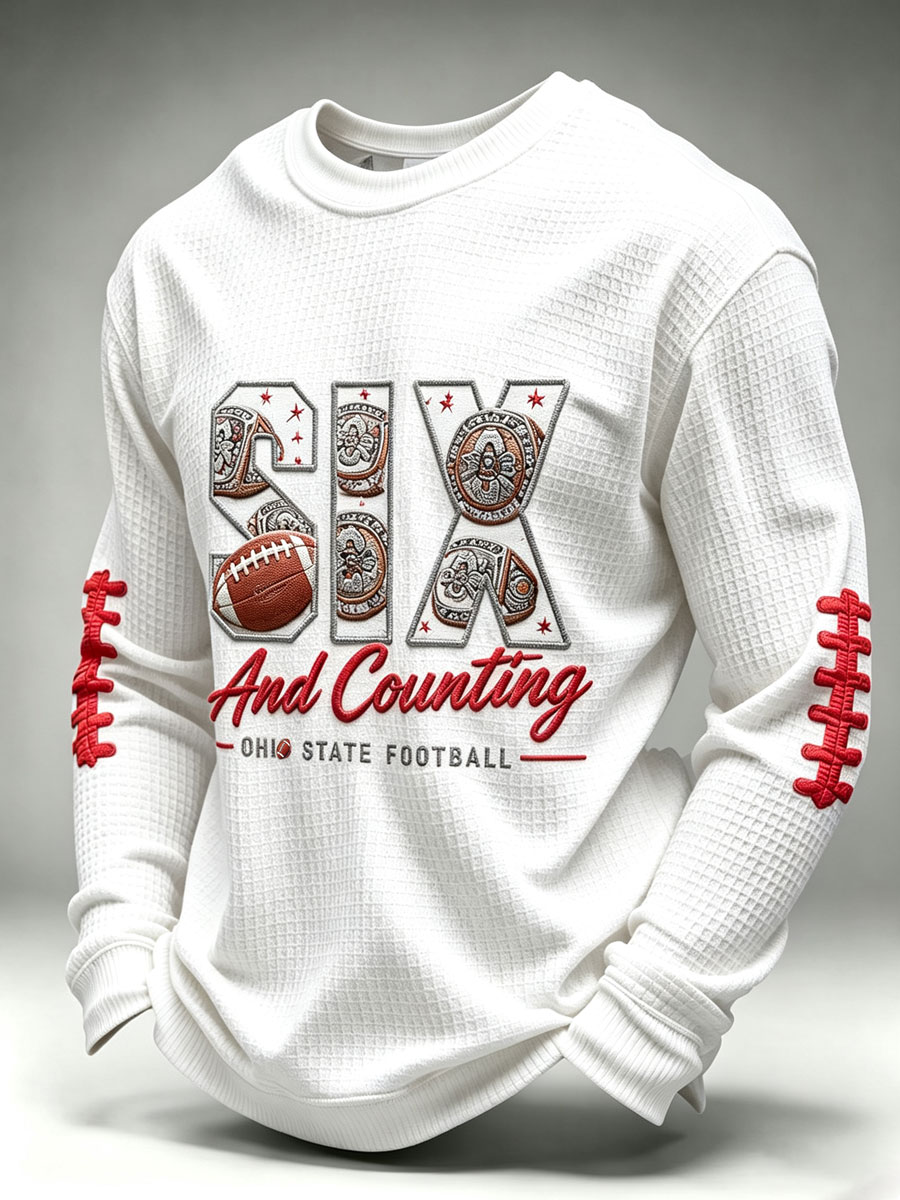 Men's University Football Fan Casual Waffle Long Sleeved Shirt