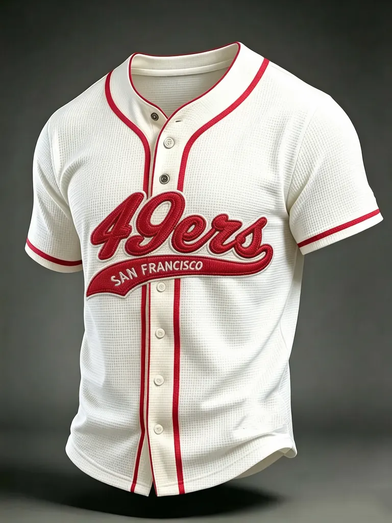 Men's San Francisco 49ers Red Trim Waffle Mesh Button Up Baseball Football Jersey