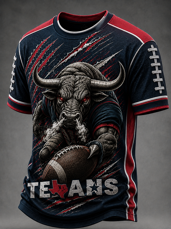 Men'S Rugby Printed Round Neck T-Shirt