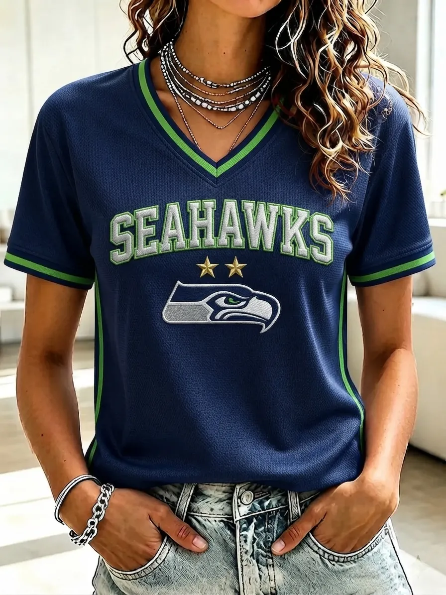 Women's Football   V-Neck Short Sleeve T-Shirt