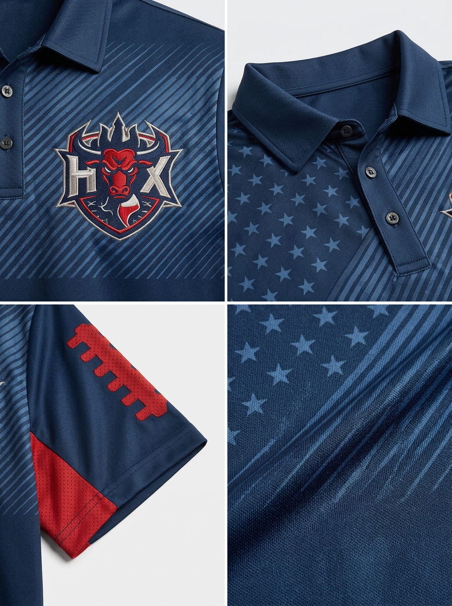 Men's Houston Texans Football Bull Logo American Flag Printed Polo Shirt