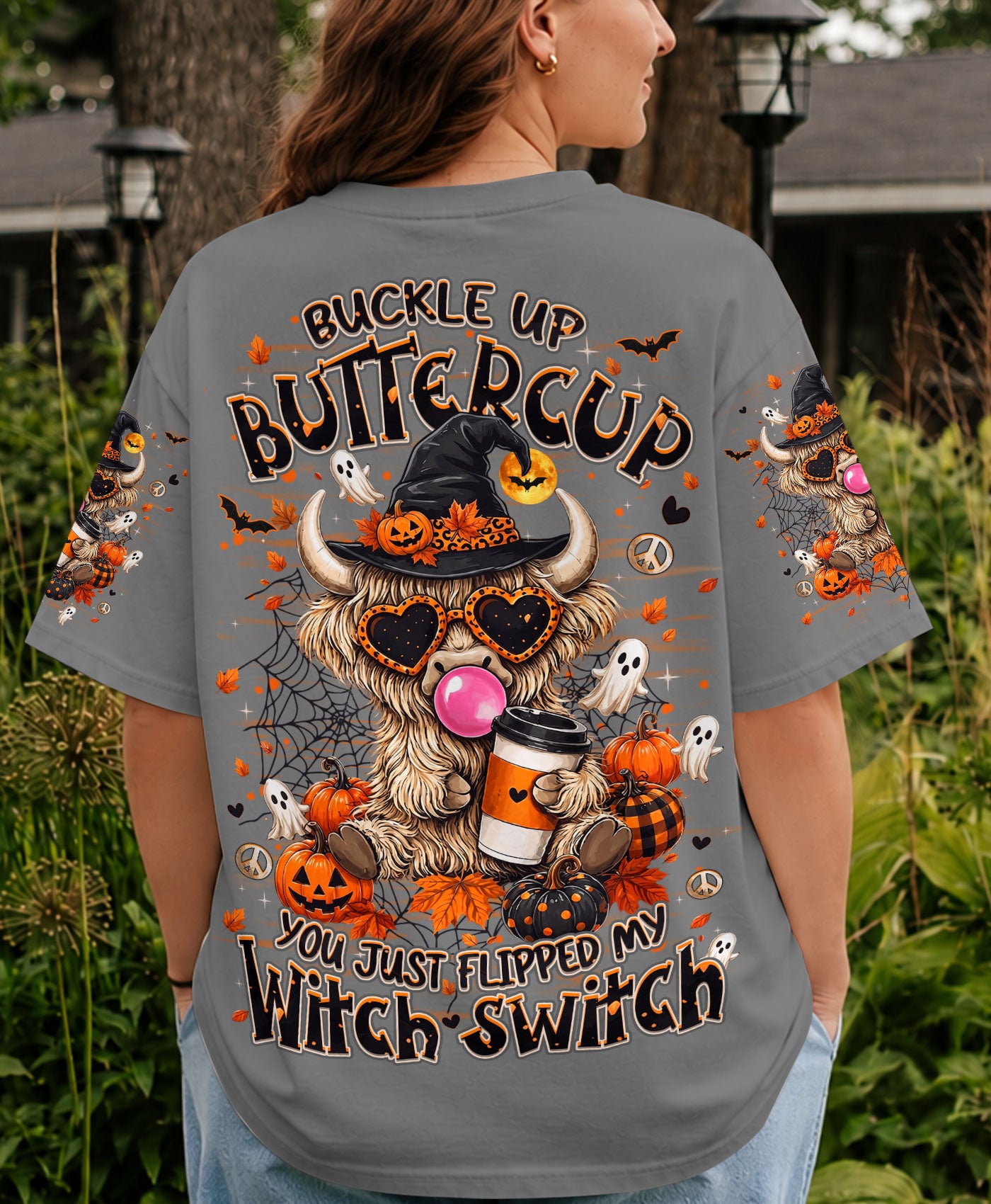 WITCH SWITCH HIGHLAND COW HALLOWEEN ALL OVER PRINT