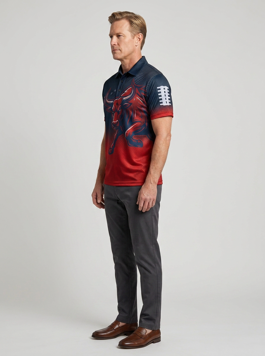 Men's Houston Texans Football Lover Red Bull Printed Polo Shirt