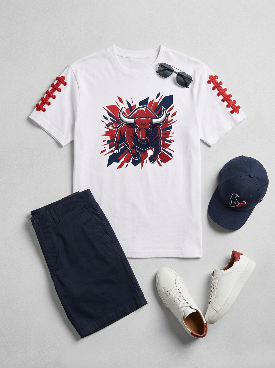 Unisex Houston Texans Football Bull Graphic Printed T-shirt
