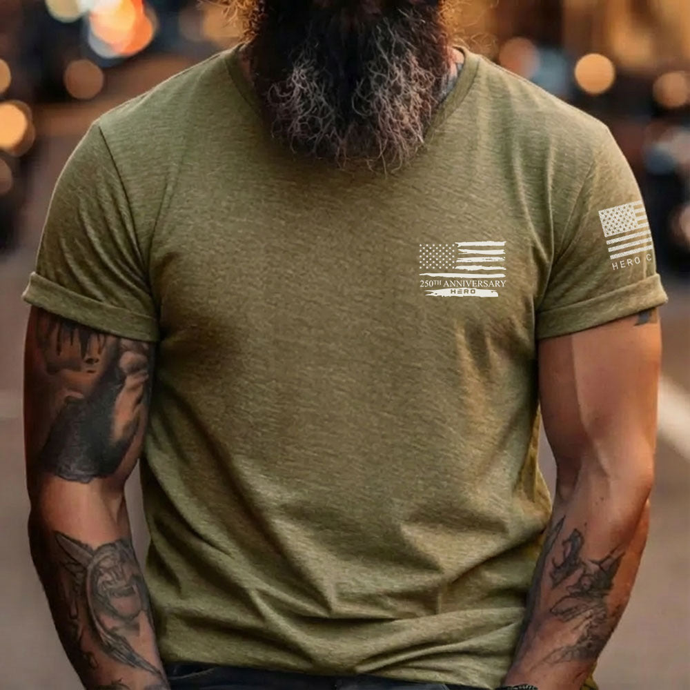 USA 250th Anniversary- 250 Years Of Freedom Military Green Tee