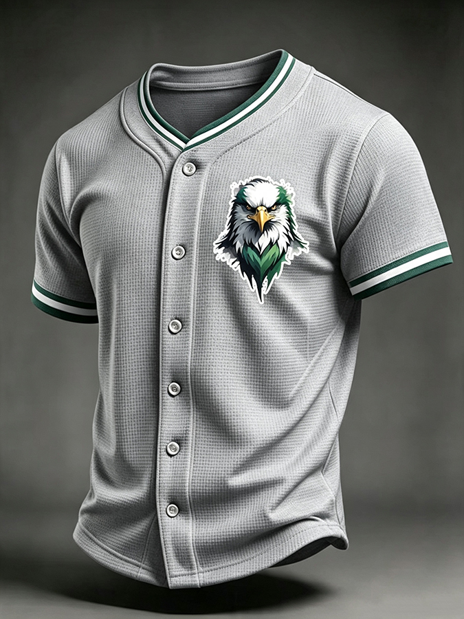 Men's Football Print Waffle V-neck Cardigan