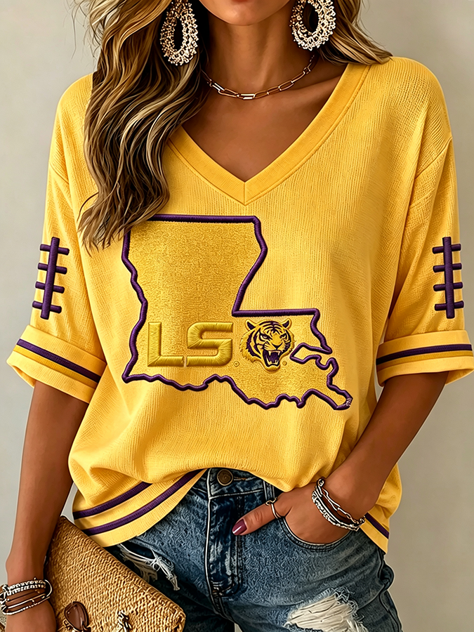 Women'S Football Print Waffle  Top