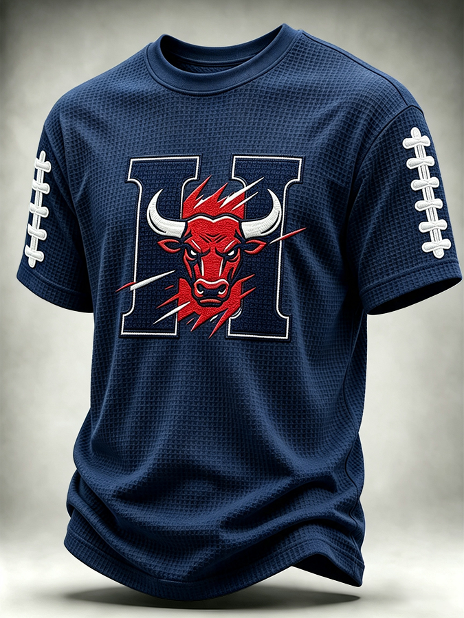 Men's Football Sports Printed Waffle T-shirt