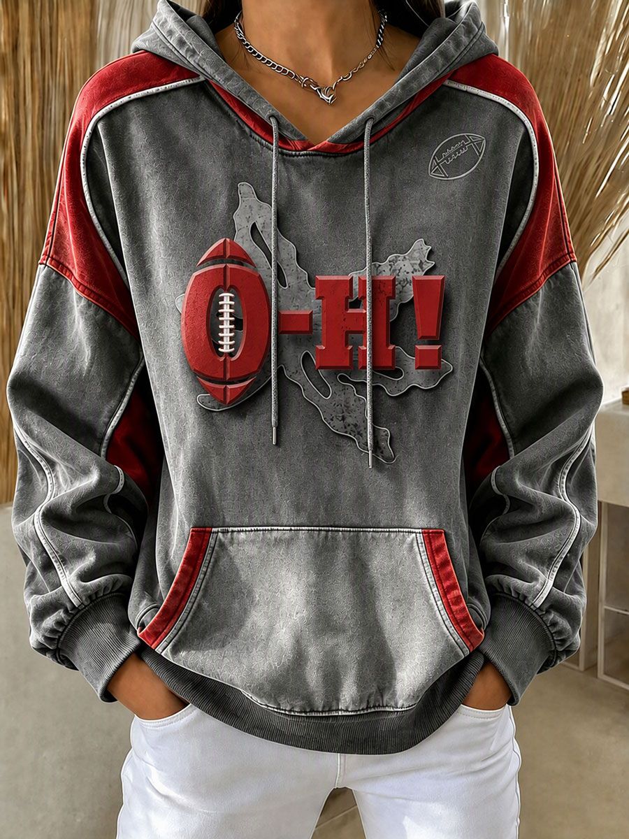 Women's Football Fan Printed Vintage Hoodie