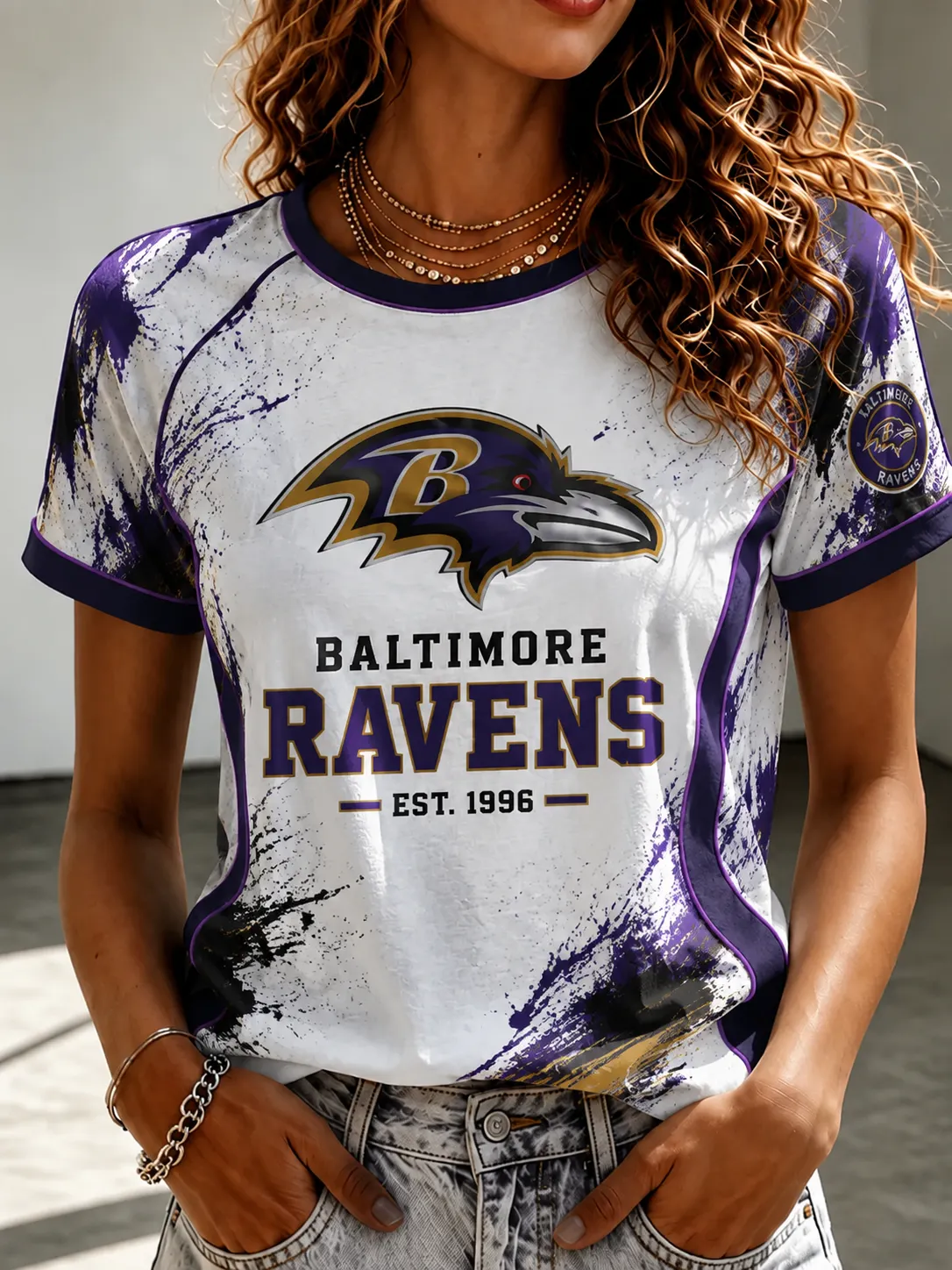 Women's Casual Football Print T-Shirt