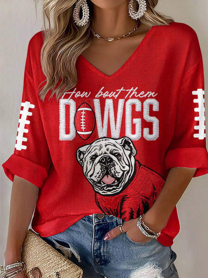 Women'S Football Print Waffle  Top
