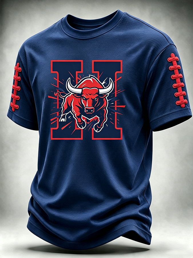 Men'S Rugby Printed Round Neck T-Shirt