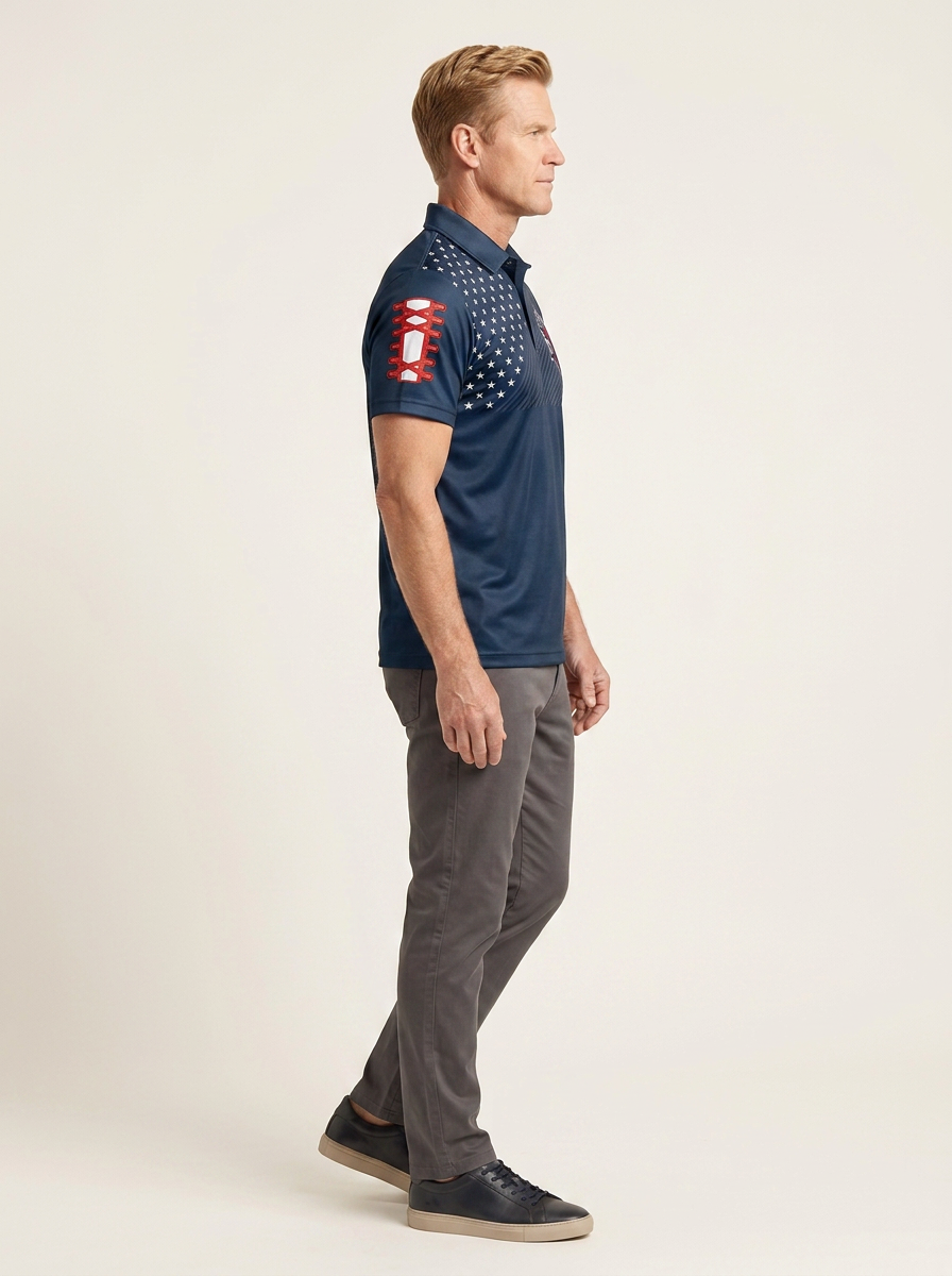 Men's Houston Texans Football Bull Logo American Flag Printed Polo Shirt