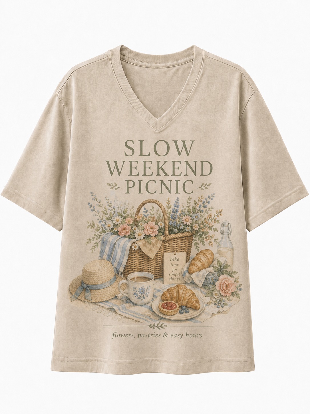 Slow Weekend Picnic V-Neck Tee