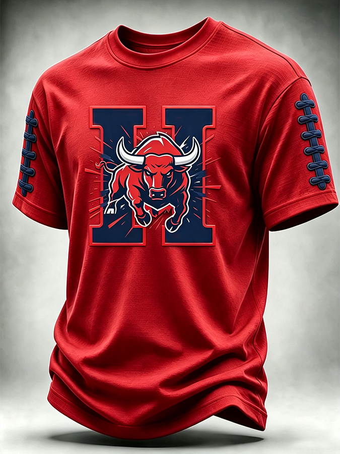 Men'S Rugby Printed Round Neck T-Shirt