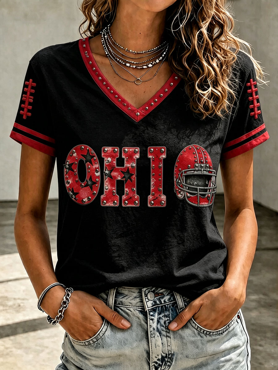 Women's Football Print V-Neck T-Shirt