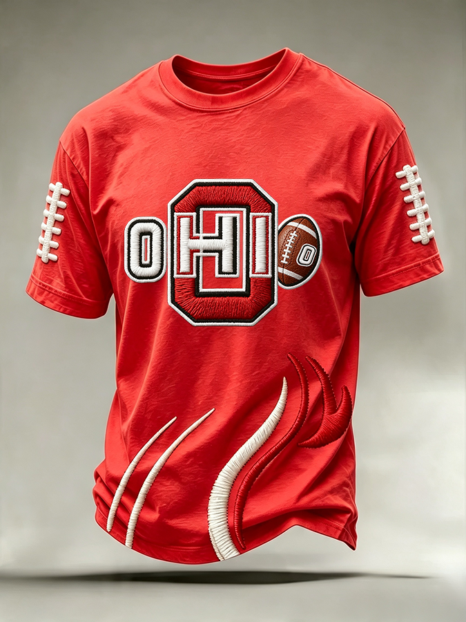 Men'S College Rugby Printed Round Neck T-Shirt