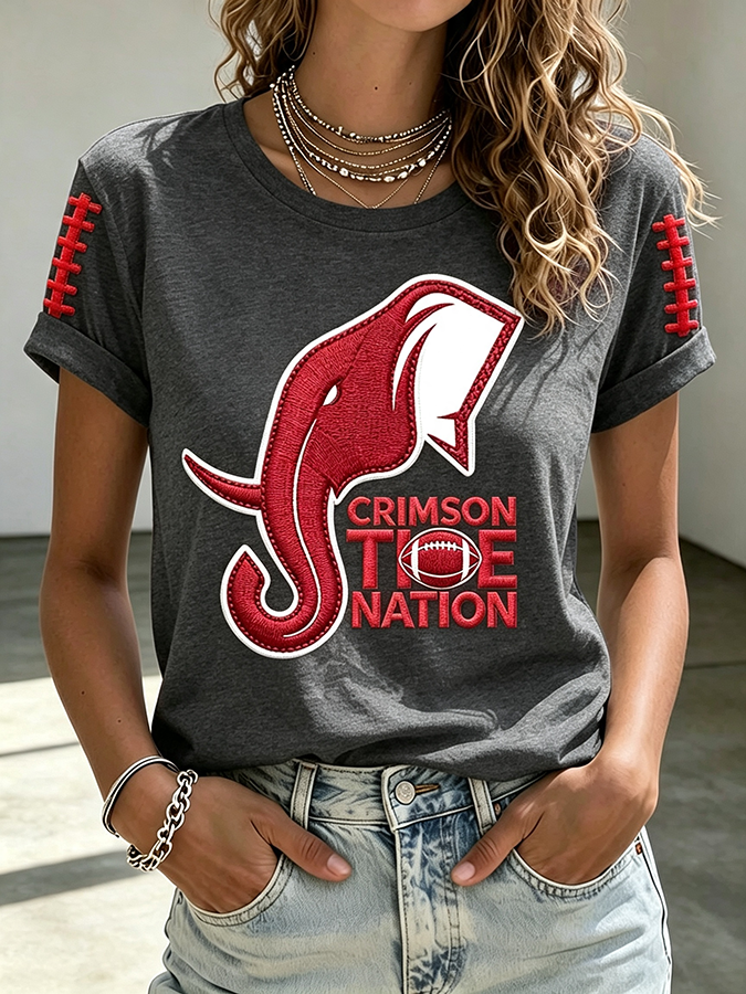 Women'S Rugby Printed Round Neck Short Sleeved T-Shirt