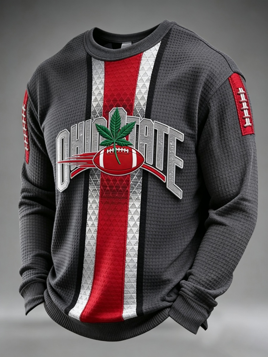 Men'S Football Game Printed Waffle Sweatshirt