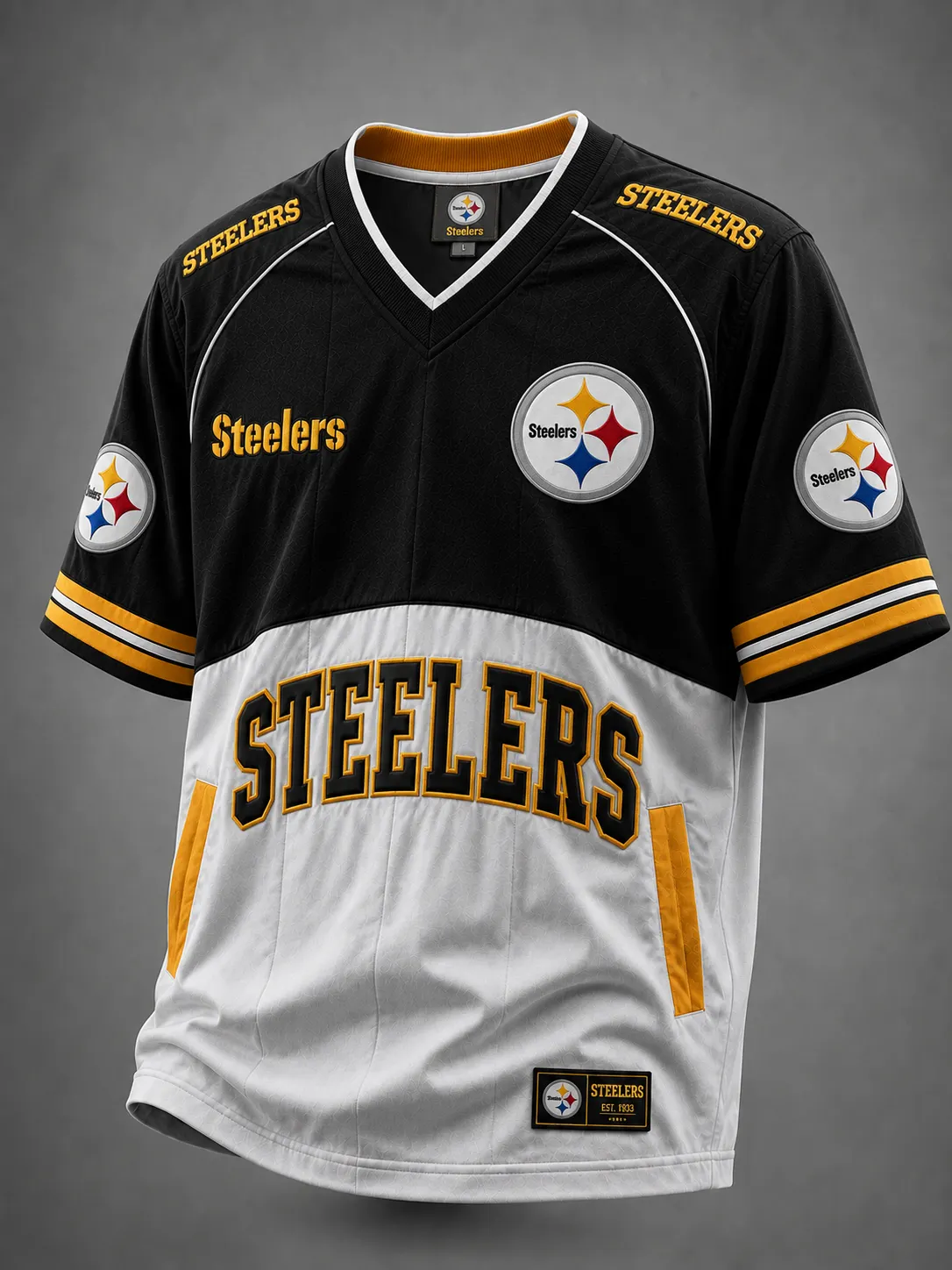Men's Pittsburgh Steelers Two-Tone Retro V-Neck Football Jersey T-Shirt