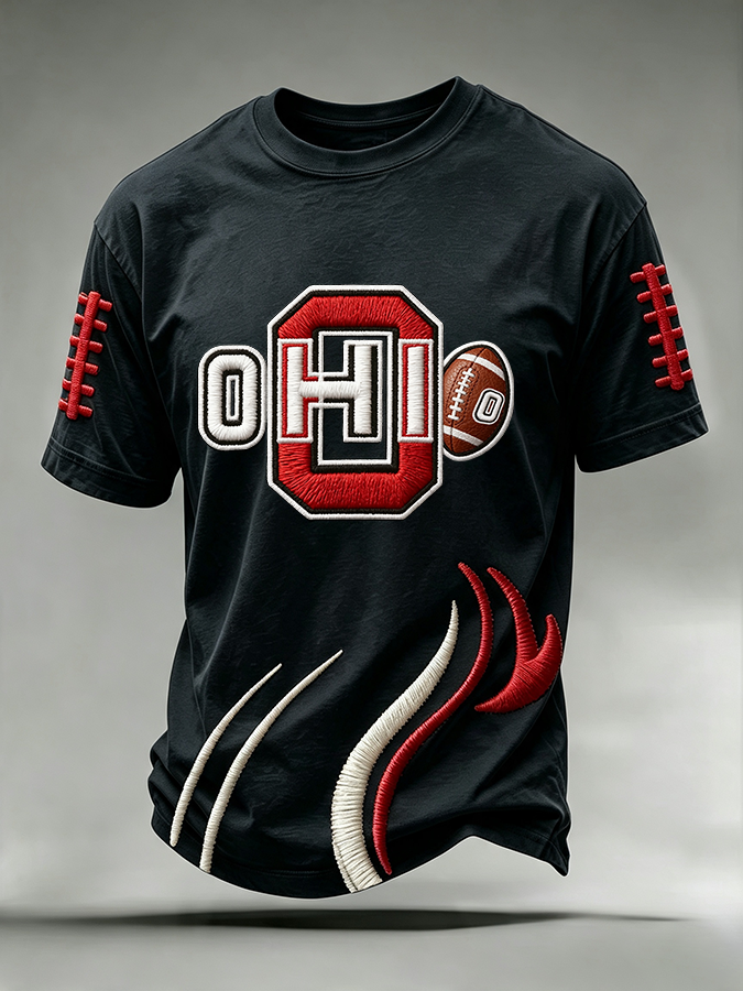 Men'S College Rugby Printed Round Neck T-Shirt