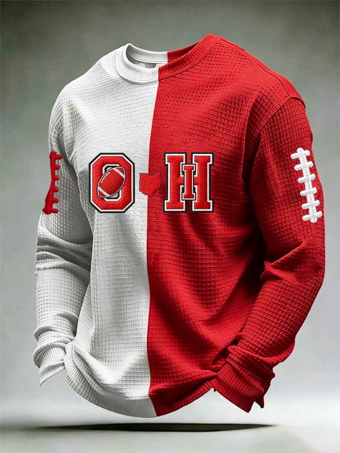 Men's University Football Fan Casual Waffle Long Sleeved Shirt