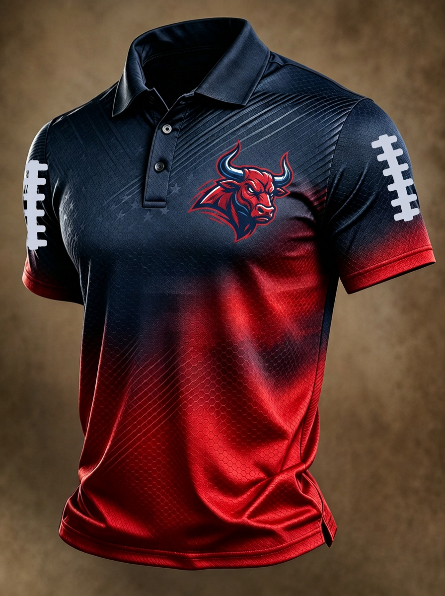 Men's Houston Texans Football Bull Logo Printed Polo Shirt