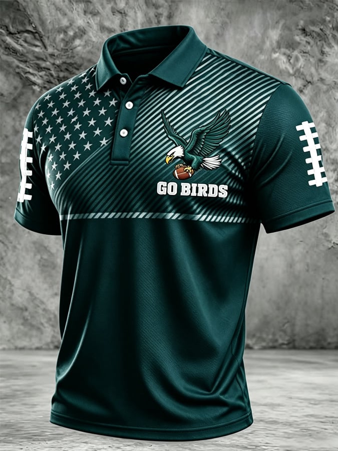 Men’s Go Birds Eagle Graphic Football Polo Shirt