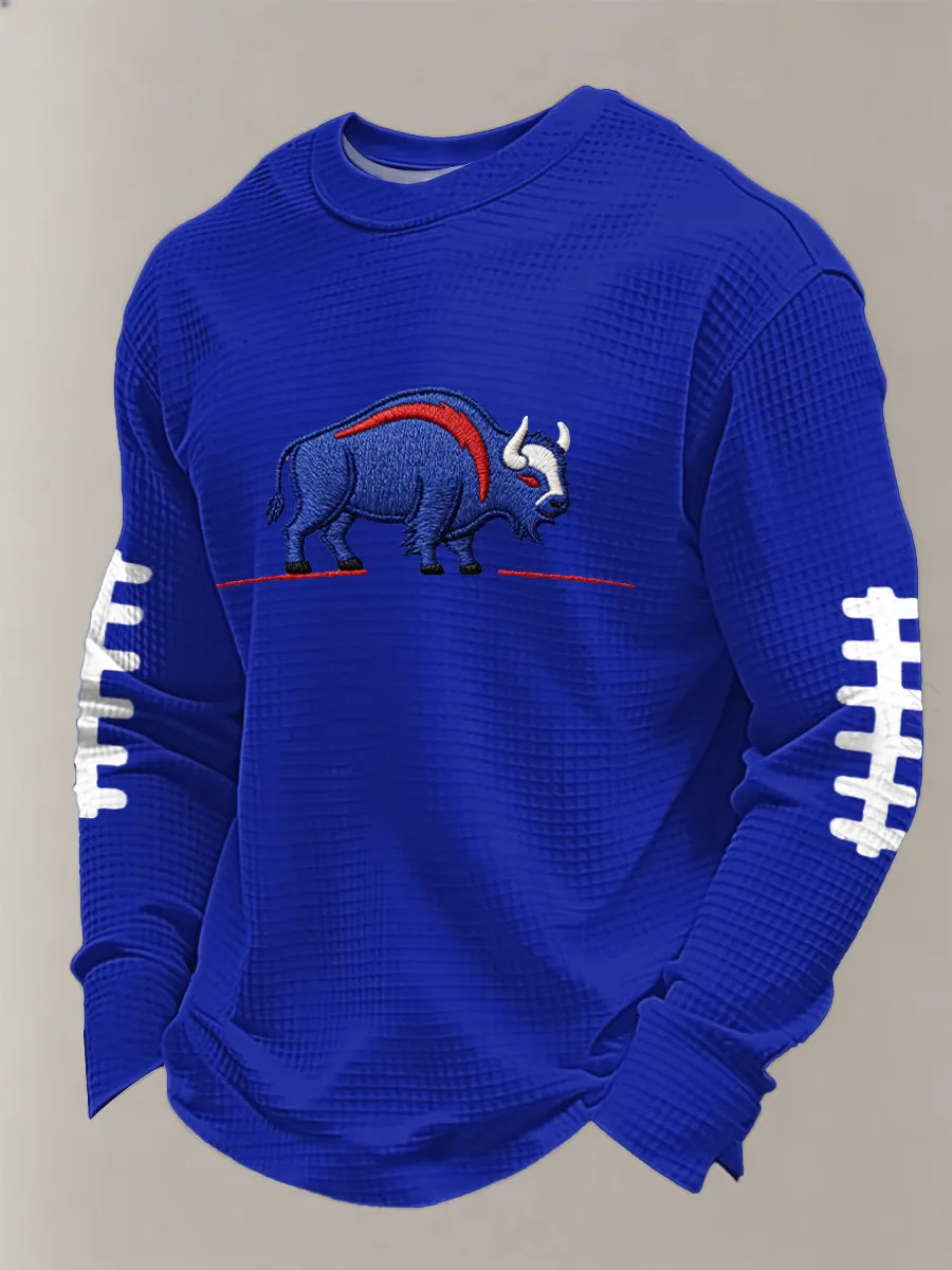Men'S Buffalo Print Football Fans Gameday Casual Waffle Long Sleeve T-Shirt