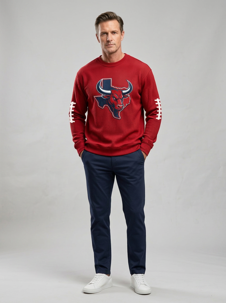 Men's Houston Texans Football Bull Texas State Printed T-shirt