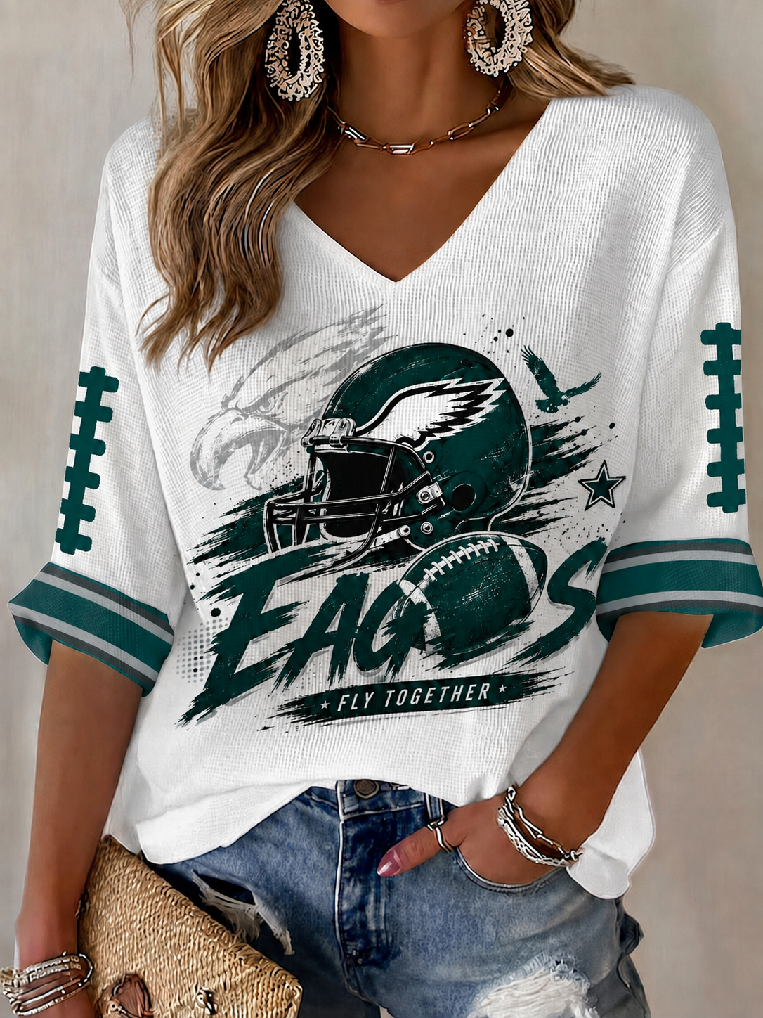 Women'S Football  Print Waffle  Top