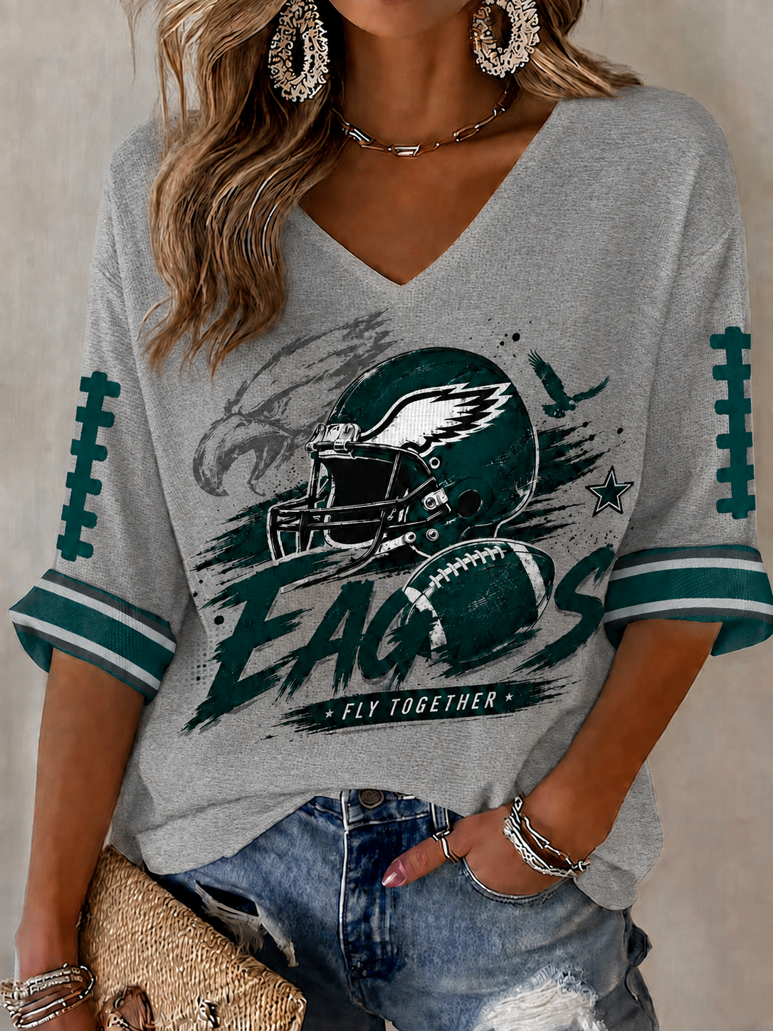 Women'S Football  Print Waffle  Top