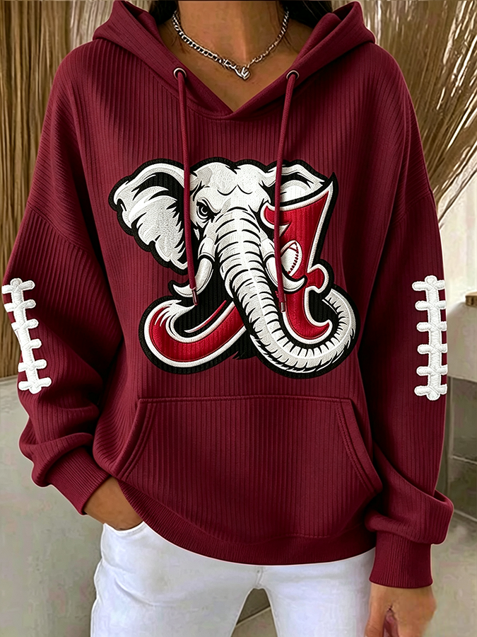 Women'S Rugby Printed Hooded Sweatshirt