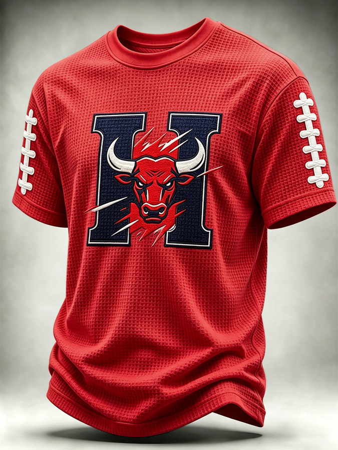 Men's Football Sports Printed Waffle T-shirt