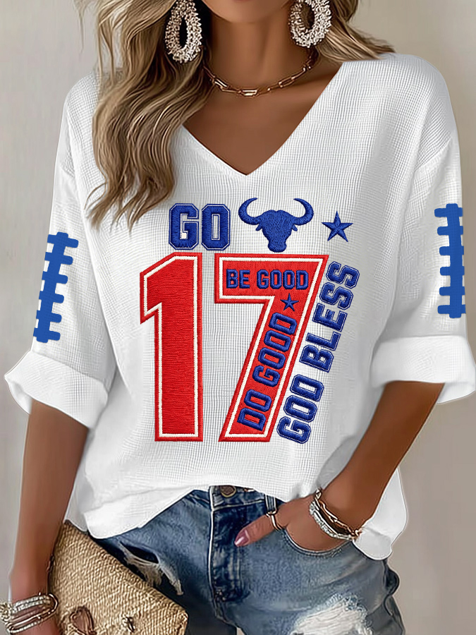 Women'S Football  Print Waffle  Top
