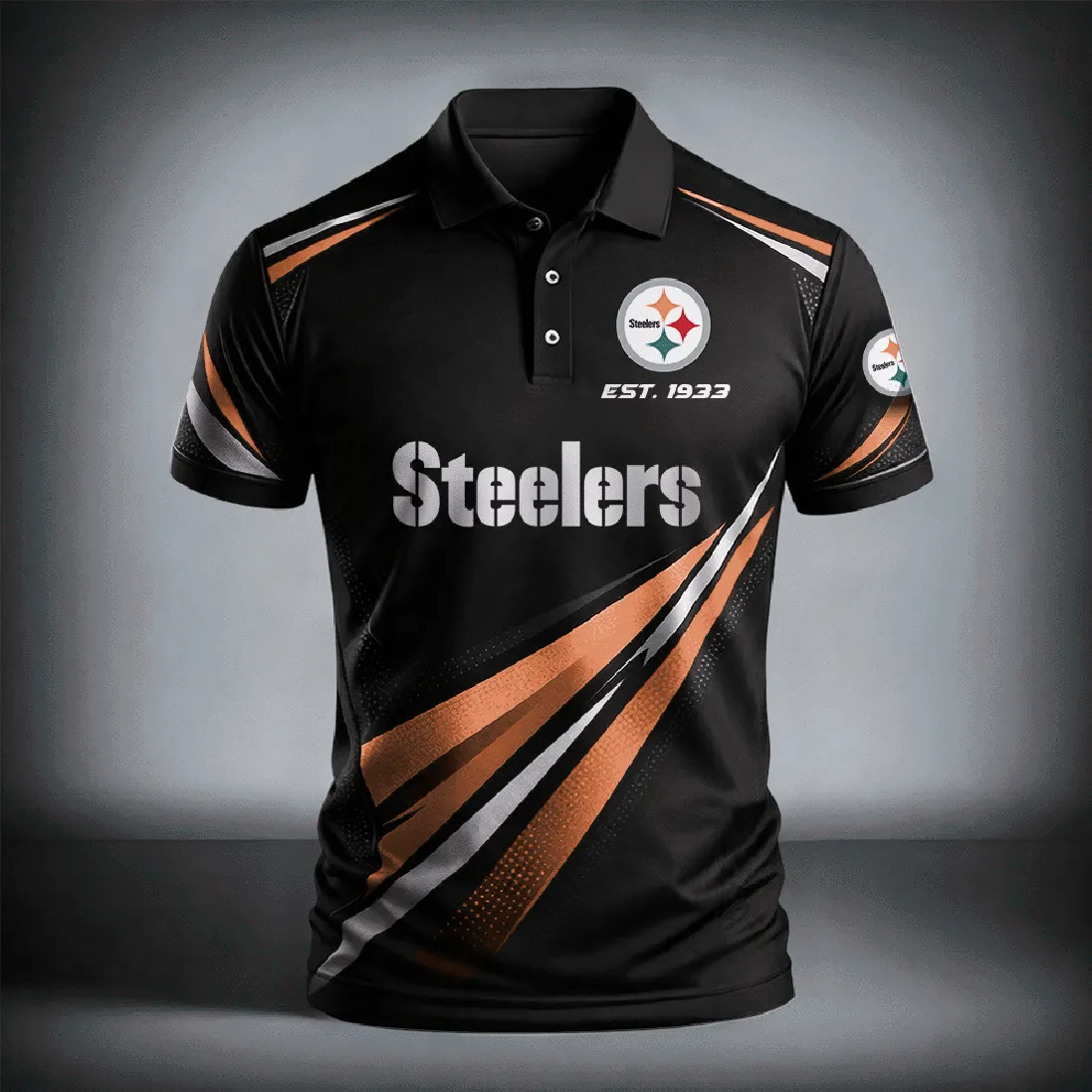 Men's Pittsburgh Steelers EST.1933 Stripe Print Polo Shirt