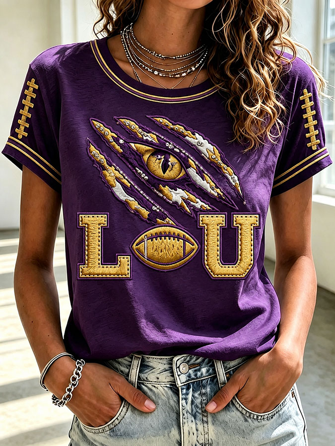 Women's Rugby Printed Round Neck Short Sleeved T-Shirt