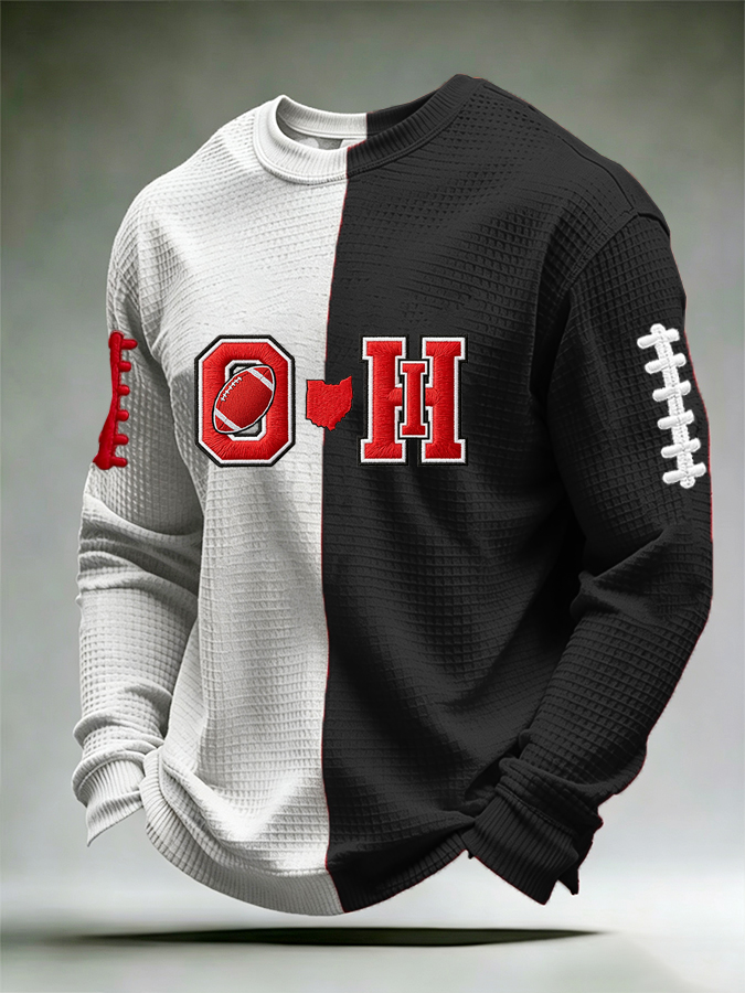 Men's University Football Fan Casual Waffle Long Sleeved Shirt