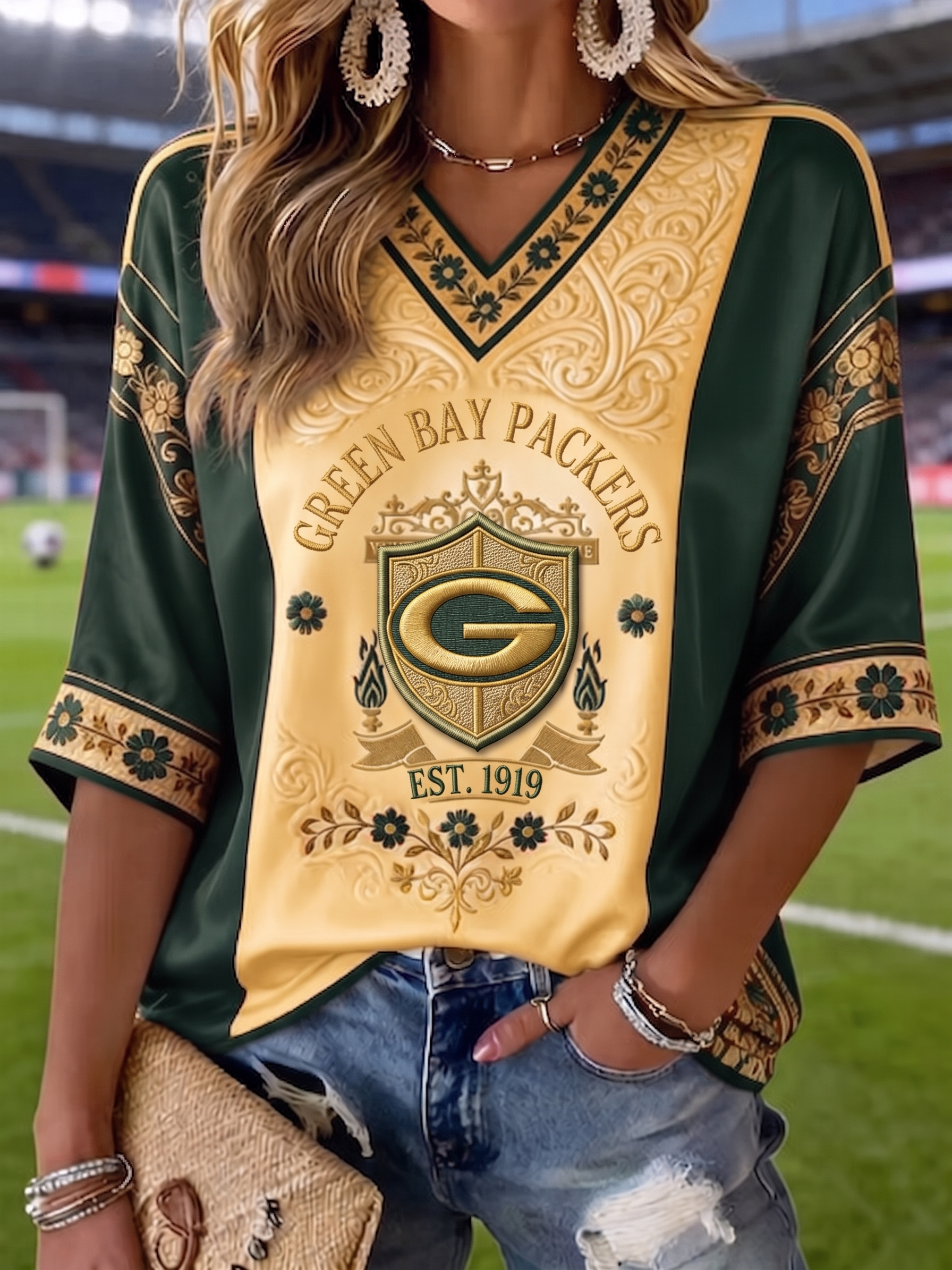Women's Casual Football   V-Neck Sports Jersey Top