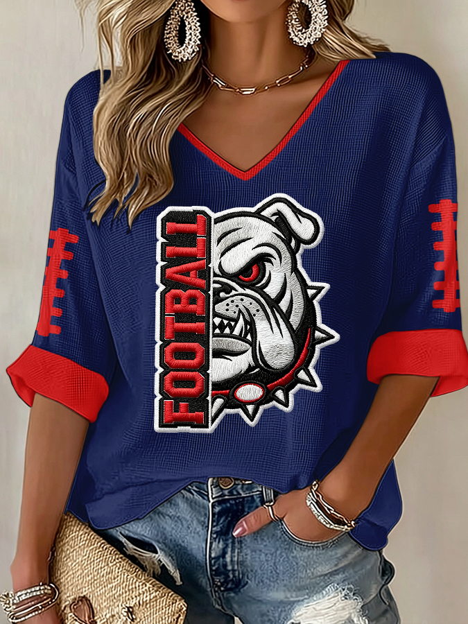 Women'S Football Print Waffle Top