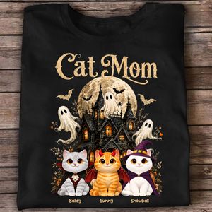 Halloween Haunted House Cat Mom Cute Cats - Personalized Shirt - Halloween Gift For Cat Lovers