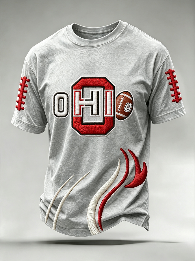 Men'S College Rugby Printed Round Neck T-Shirt