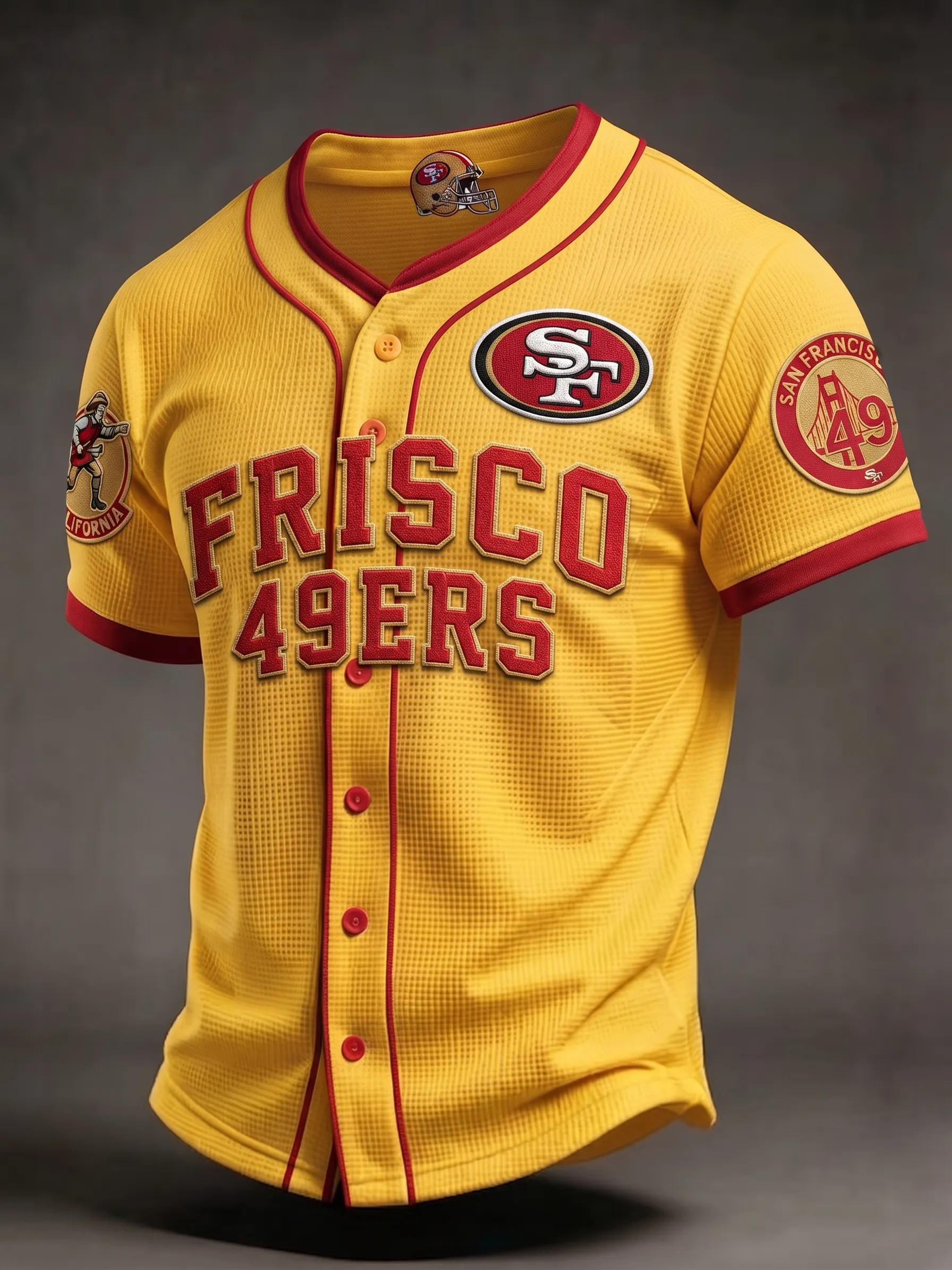 Men's Yellow Frisco 49ers Full Button Waffle Mesh Baseball Football Jersey