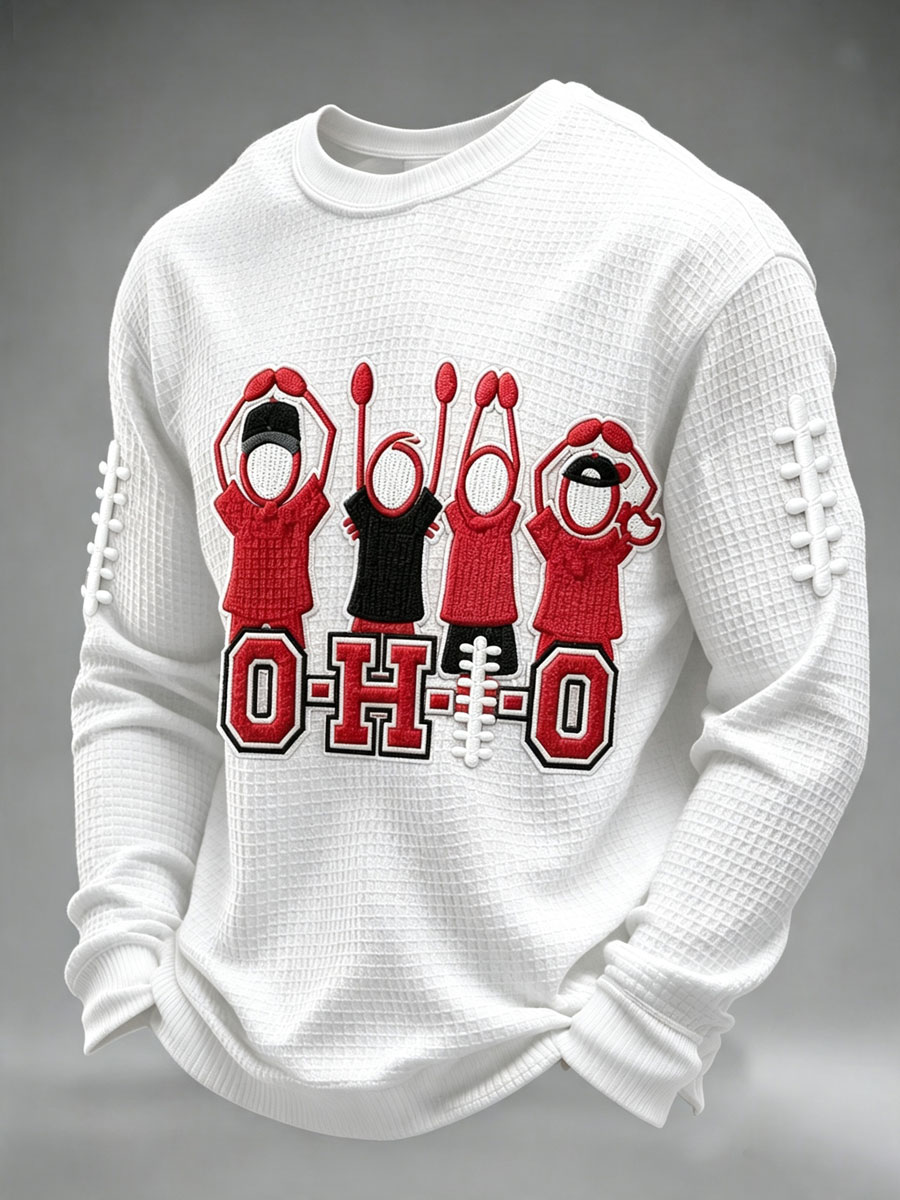 Men'S Football Fan Casual Waffle Long Sleeved Shirt
