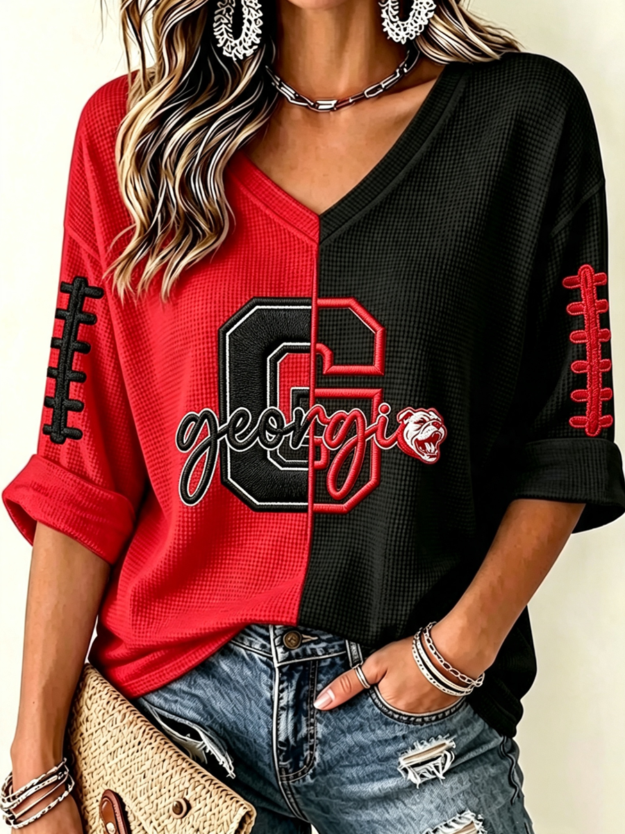 Women'S Football Print Waffle  Top